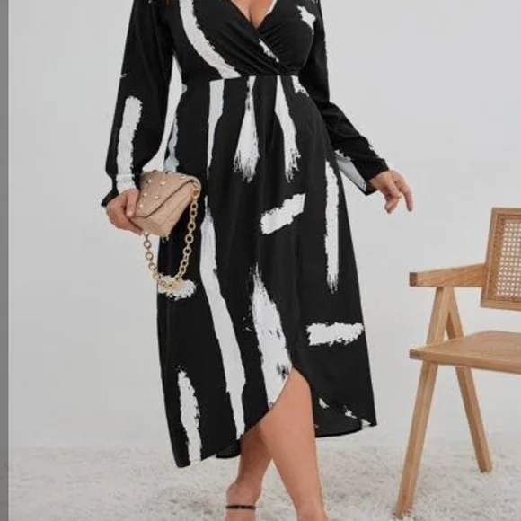 SHEIN Black and White Wrap Sundress FREE NECKLACE!! - Picture 3 of 5